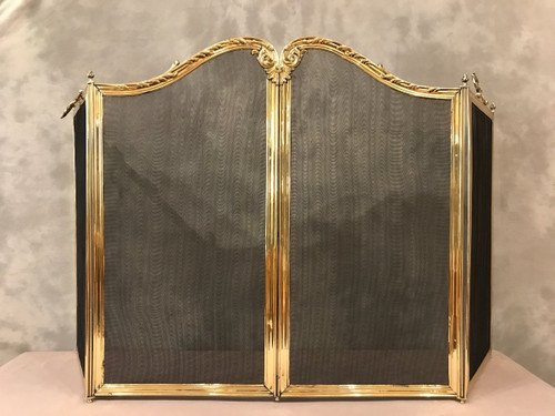 Beautiful old brass fireplace screen from the 19th century, Louis XV style