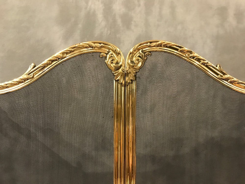 Beautiful old brass fireplace screen from the 19th century, Louis XV style