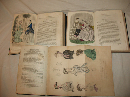 Magasin des demoiselles 3 complete volumes with color plates fashion engravings 1850 to 69