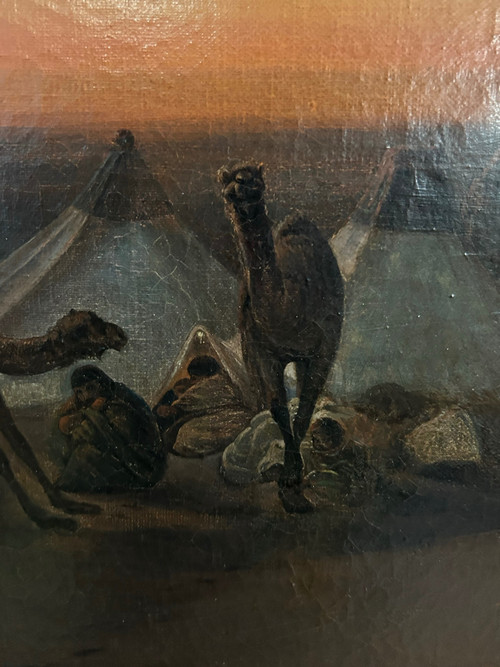 F-A Biard (1798-1882) After - Large Orientalist Painting Bivouac Scene Around 1850