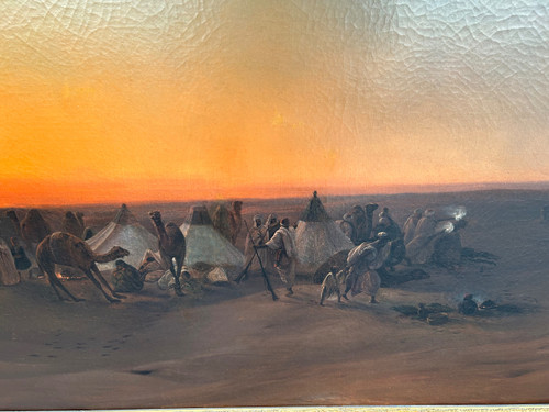 F-A Biard (1798-1882) After - Large Orientalist Painting Bivouac Scene Around 1850