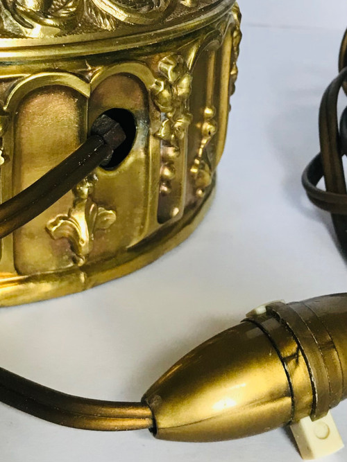 Pair of 19th century brass and gilded bronze lamps