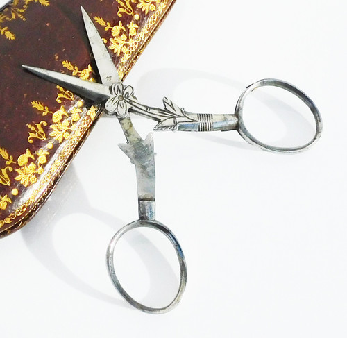 Pair Of Steel Folding Sewing Embroidery Scissors For Châtelaine Flower Shape Late 19th Century Early 20th Century