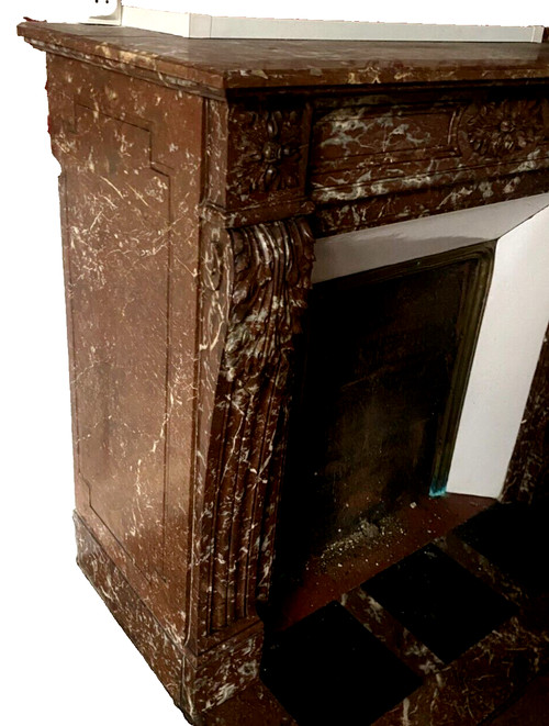 Louis XVI Style Fireplace In Speckled Red Marble 20th Century