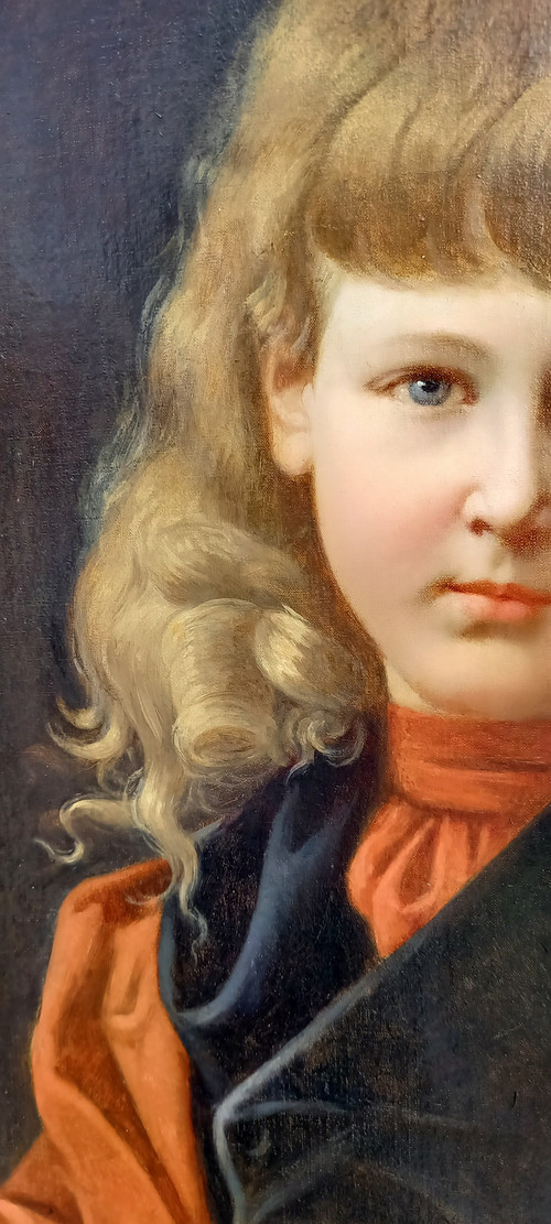 Portrait young boy with cavalier King Charles/19th century