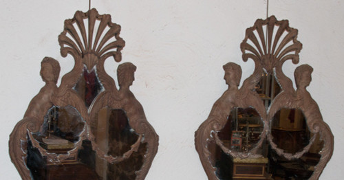 Large Pair of Mahogany Mirror Sconces Italy Circa 1850