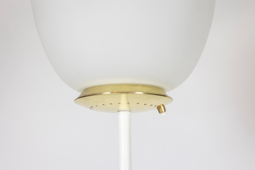 Floor lamp in opaline, lacquered metal and golden brass. 1950s.