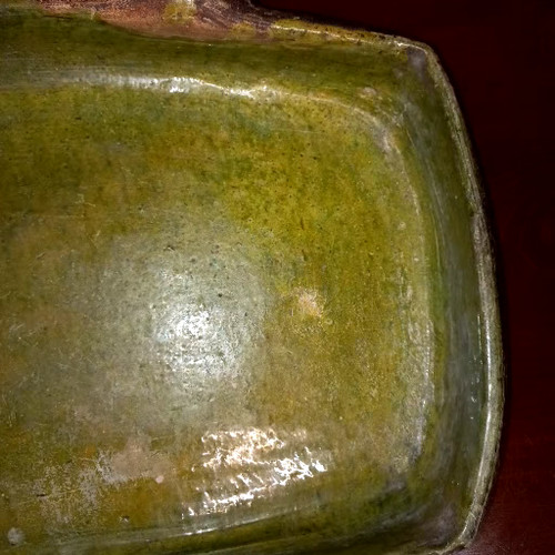 19th century glazed green terracotta drip pan