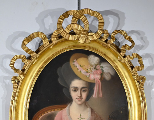 Important Pastel « La Jeune fille au Canari », école française du XIXe