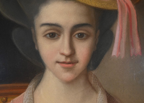 Important Pastel « La Jeune fille au Canari », école française du XIXe