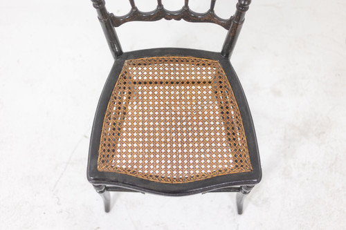 Cane chair in turned and blackened wood. Napoleon III.