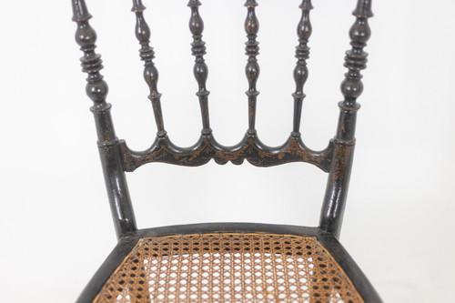 Cane chair in turned and blackened wood. Napoleon III.