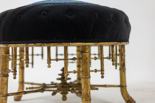 Pouf in gilded wood in imitation of bamboo. Circa 1880.