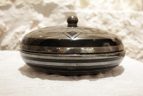 Black and silver glass box signed HEM, Michel Herman circa 1930