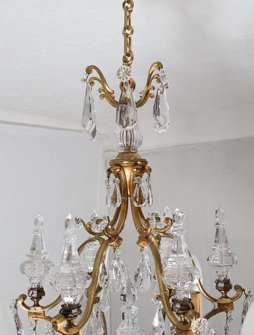 Bronze And Crystal Chandelier Signed Baccarat Late 19th Century