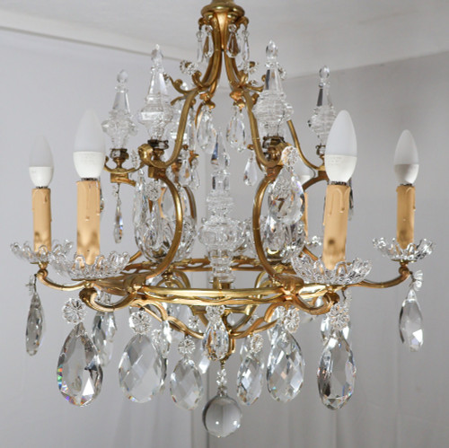 Bronze And Crystal Chandelier Signed Baccarat Late 19th Century