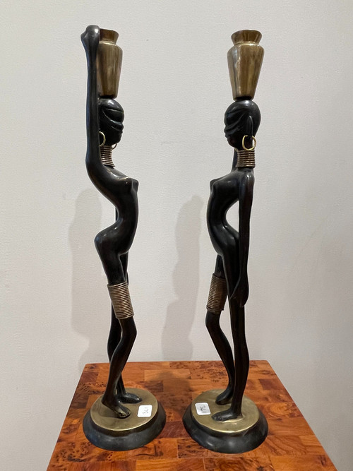 Pair of statuettes of water carriers, after Karl Hagenauer, circa 1970