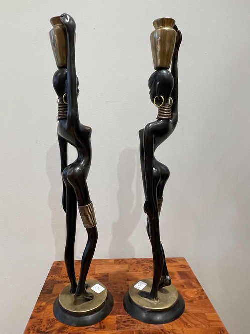 Pair of statuettes of water carriers, after Karl Hagenauer, circa 1970