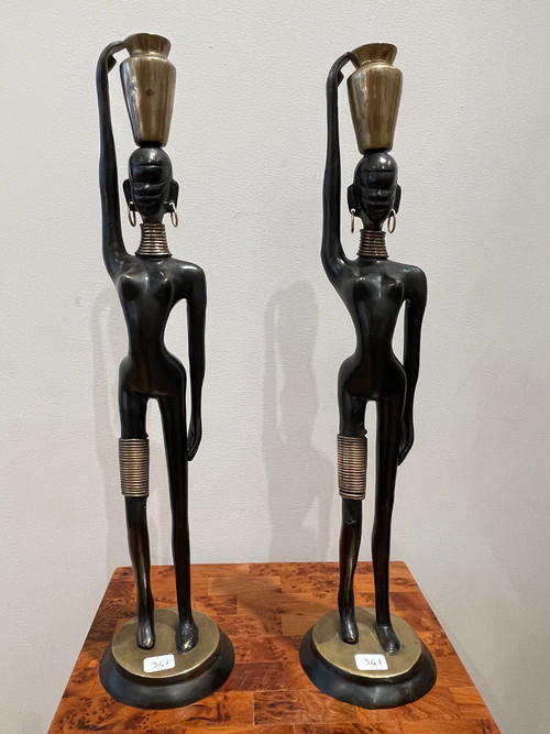 Pair of statuettes of water carriers, after Karl Hagenauer, circa 1970