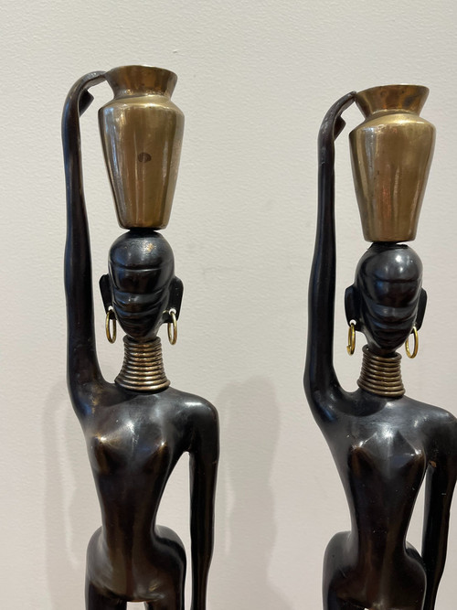 Pair of statuettes of water carriers, after Karl Hagenauer, circa 1970