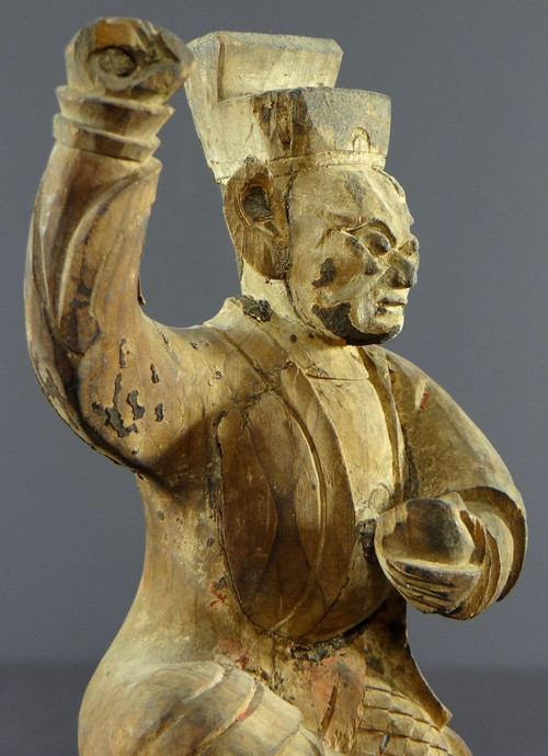 Chine, Début Du XIXème Siècle, Statue De Chao Kung Ming En Bois Sculpté.