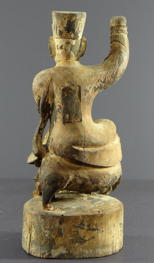 Chine, Début Du XIXème Siècle, Statue De Chao Kung Ming En Bois Sculpté.