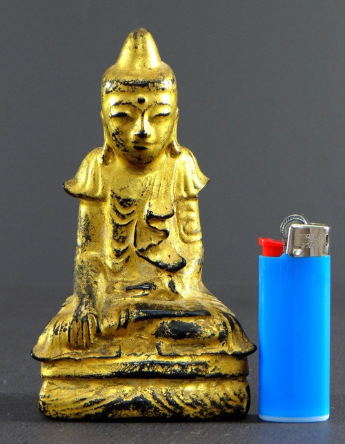 Birmanie, Début Du XXème Siècle, Statue De Bouddha En Bois Laqué à La Feuille D’or.