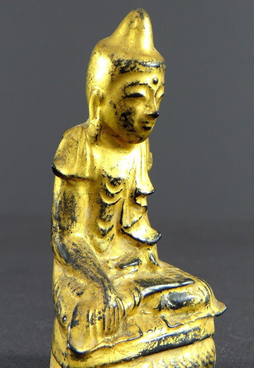 Birmanie, Début Du XXème Siècle, Statue De Bouddha En Bois Laqué à La Feuille D’or.