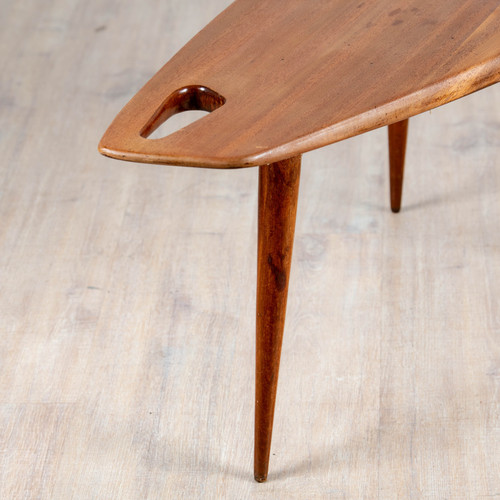 Mahogany tripod coffee table by Pierre Cruège, 1953