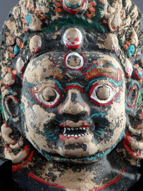 Nepal, Late 19th-early 20th Century, Bhairava Mask In Painted Paper Mache.