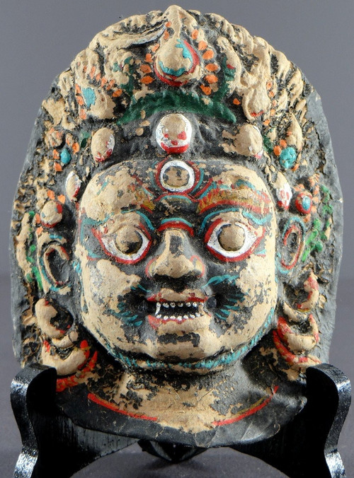 Nepal, Late 19th-early 20th Century, Bhairava Mask In Painted Paper Mache.