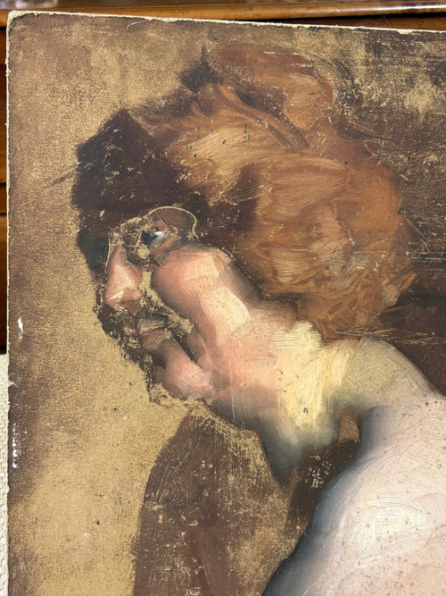 Curieuse étude De Nue - Peinture Sur Carton Fin XIXéme