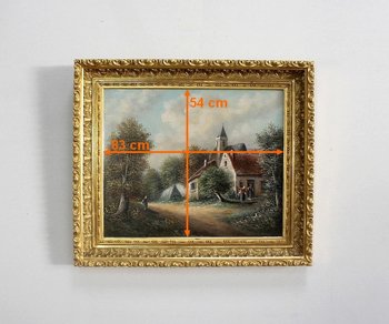  Painting 'Country village' signed Vallet - 19th century