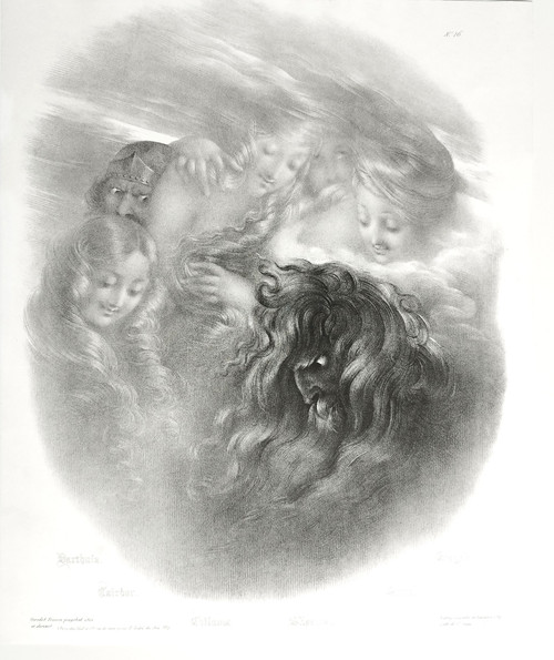 Mythological Lithograph After Girodet -Trioson 19th C Old Print