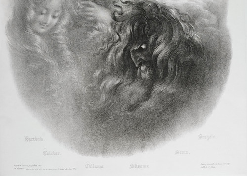 Mythological Lithograph After Girodet -Trioson 19th C Old Print