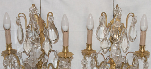 Pair Of Bronze And Crystal Sconces Mid 19th Century