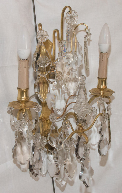 Pair Of Bronze And Crystal Sconces Mid 19th Century