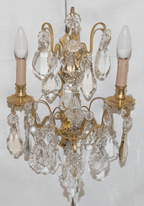 Pair Of Bronze And Crystal Sconces Mid 19th Century