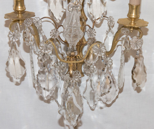 Pair Of Bronze And Crystal Sconces Mid 19th Century