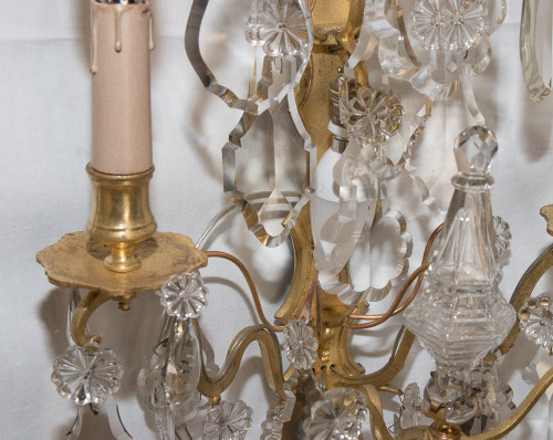 Pair Of Bronze And Crystal Sconces Mid 19th Century