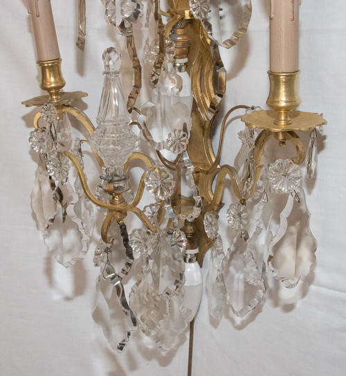 Pair Of Bronze And Crystal Sconces Mid 19th Century