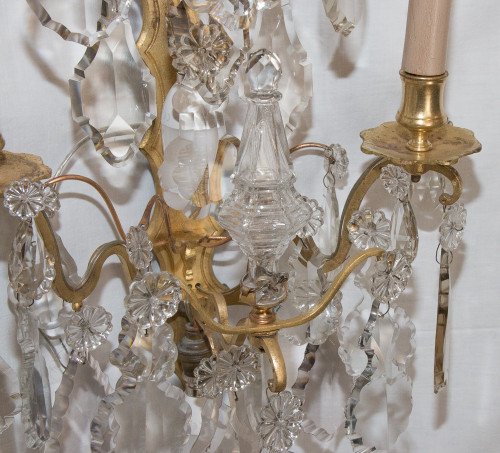 Pair Of Bronze And Crystal Sconces Mid 19th Century