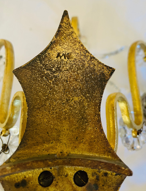 Pair Of Bronze And Crystal Sconces Mid 19th Century