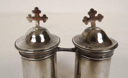 Pair Holy Oil Ampoules Sterling Silver Farmers Generals XVIIIth