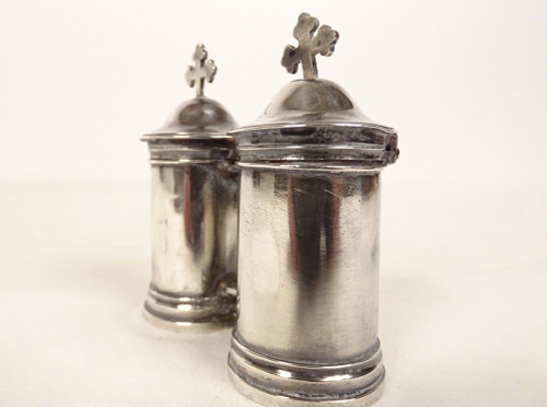 Pair Holy Oil Ampoules Sterling Silver Farmers Generals XVIIIth