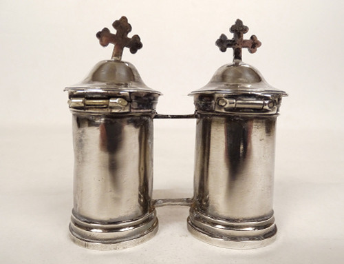 Pair Holy Oil Ampoules Sterling Silver Farmers Generals XVIIIth