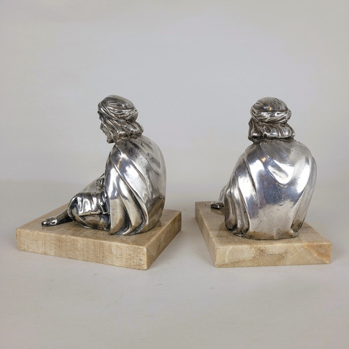 Pair Of Bookends, Seated Orientals, 20th Century