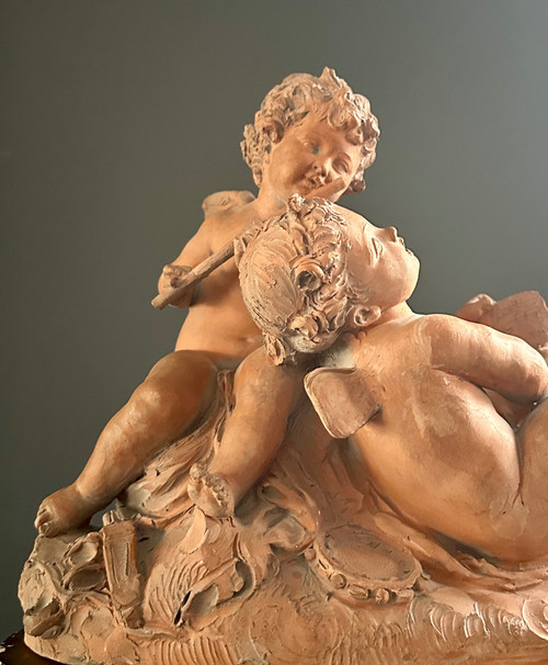 Scultura Amore Musicisti In Terracotta Epoca XIX Secolo