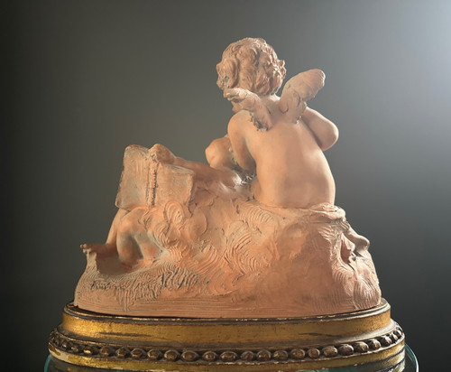 Scultura Amore Musicisti In Terracotta Epoca XIX Secolo