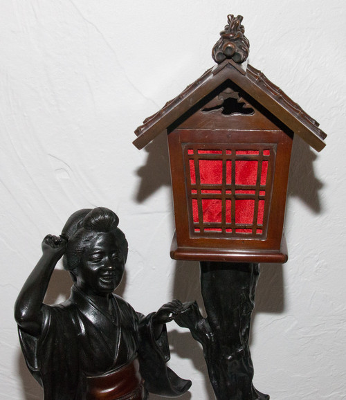 Geisha Lampe Bronze Meiji-Periode